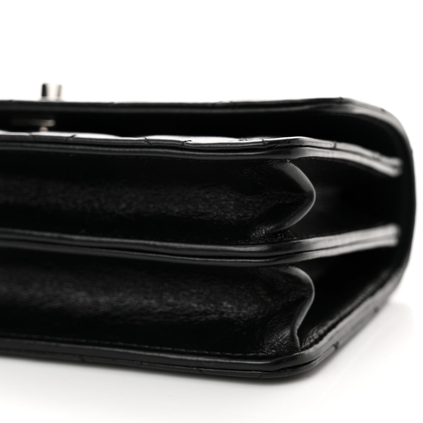 Shiny Crumpled Calfskin Strass Quilted Top Handle Clutch With Chain Black