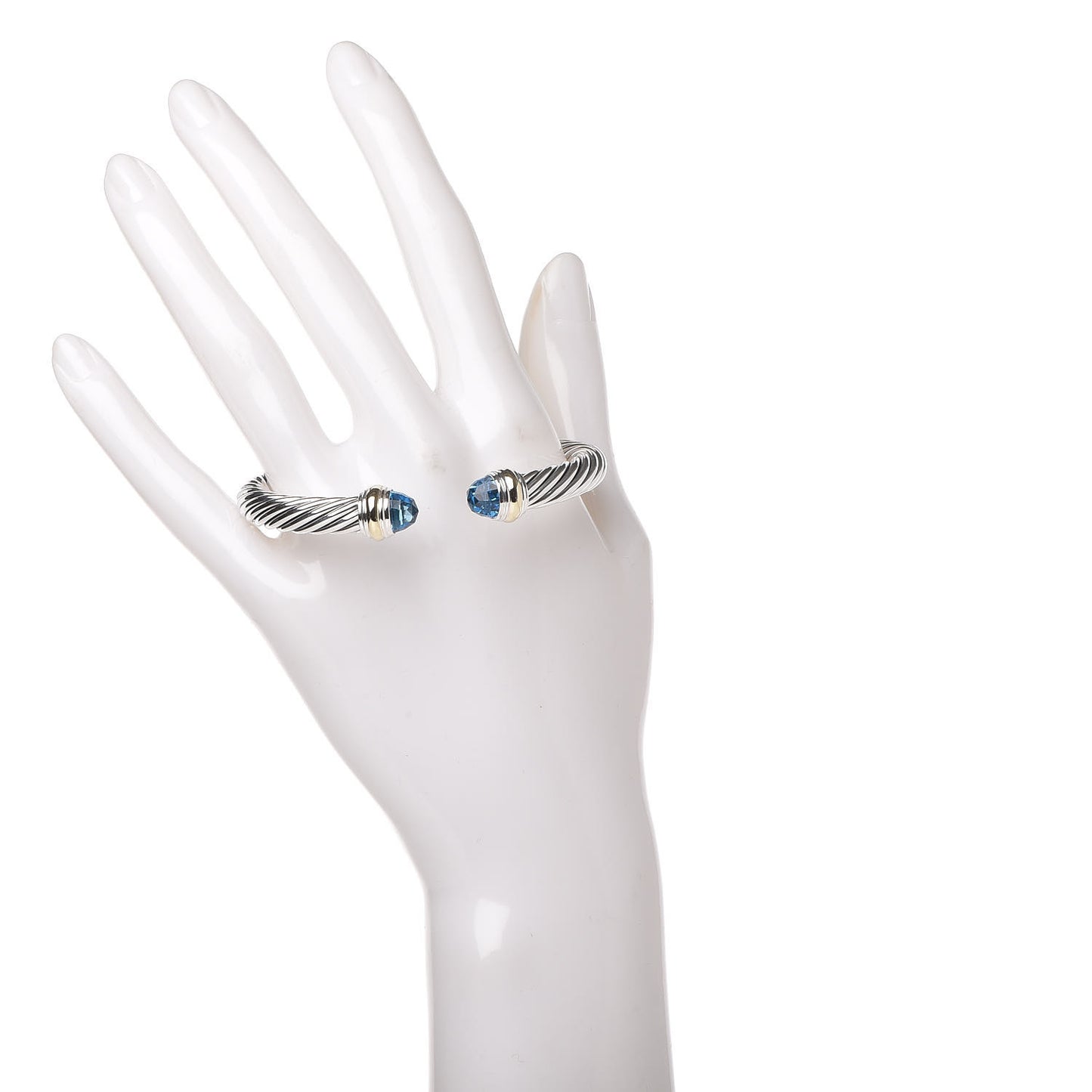 Sterling Silver 14K Yellow Gold Blue Topaz 7mm Cable Classics Bracelet