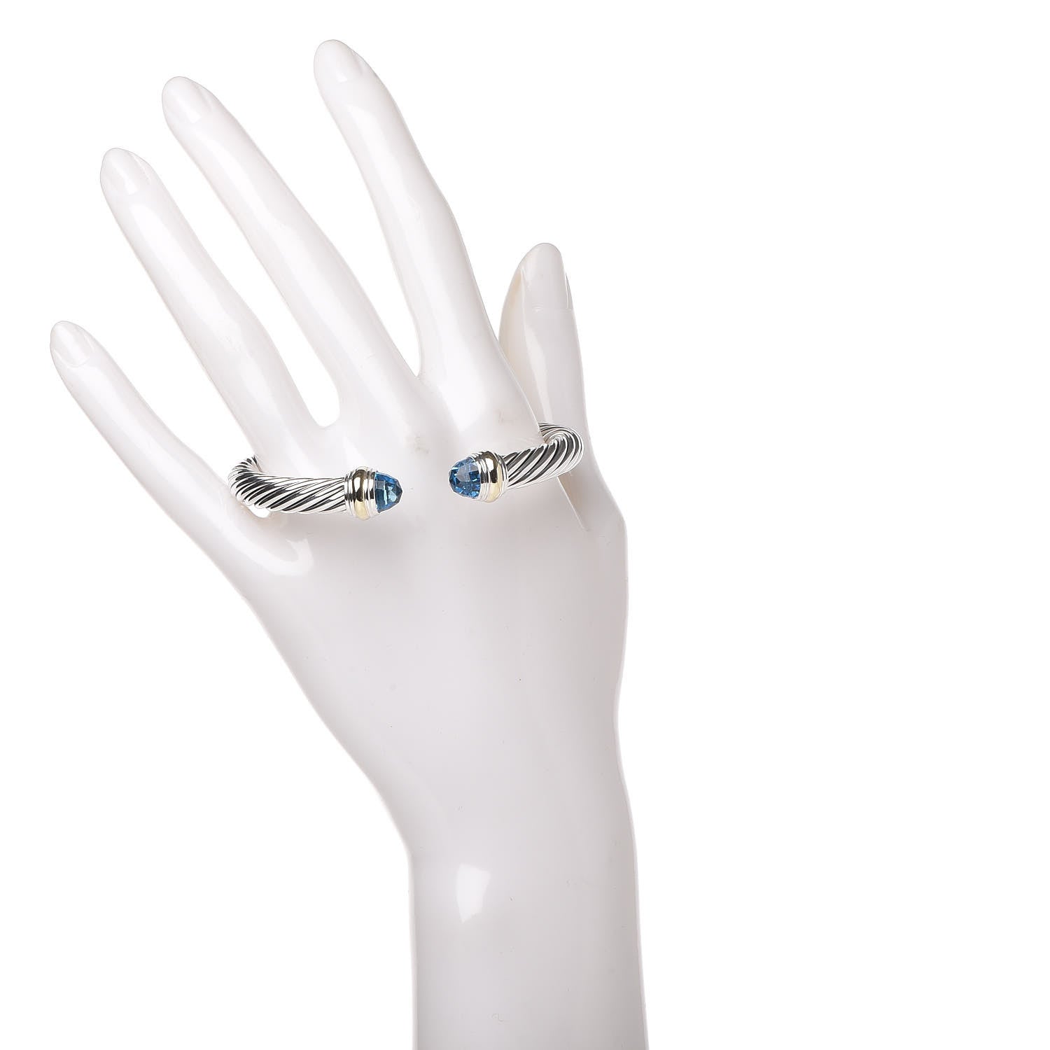 David Yurman Sterling Silver 14K Yellow Gold Blue Topaz 7mm Cable Classics Bracelet 2 of 5