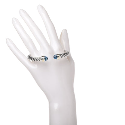 David Yurman Sterling Silver 14K Yellow Gold Blue Topaz 7mm Cable Classics Bracelet 2 of 5