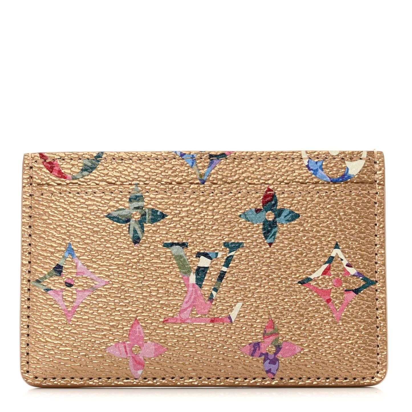 Metallic Monogram LV Garden Card Holder Gold