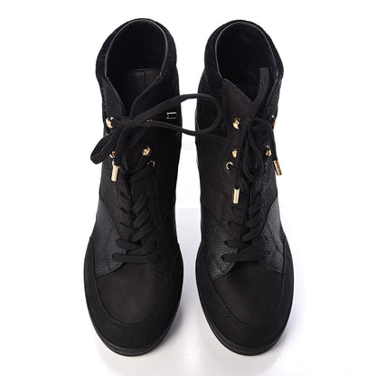 Louis Vuitton Calfskin Suede Monogram Cliff Top Wedge Sneakers 41 Black 13 of 13