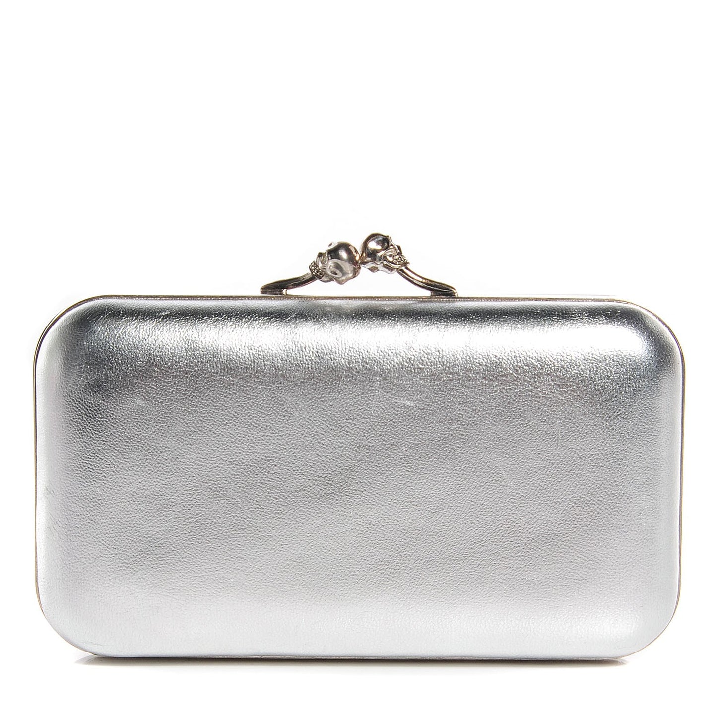 Leather Twin Skull Box Clutch Silver