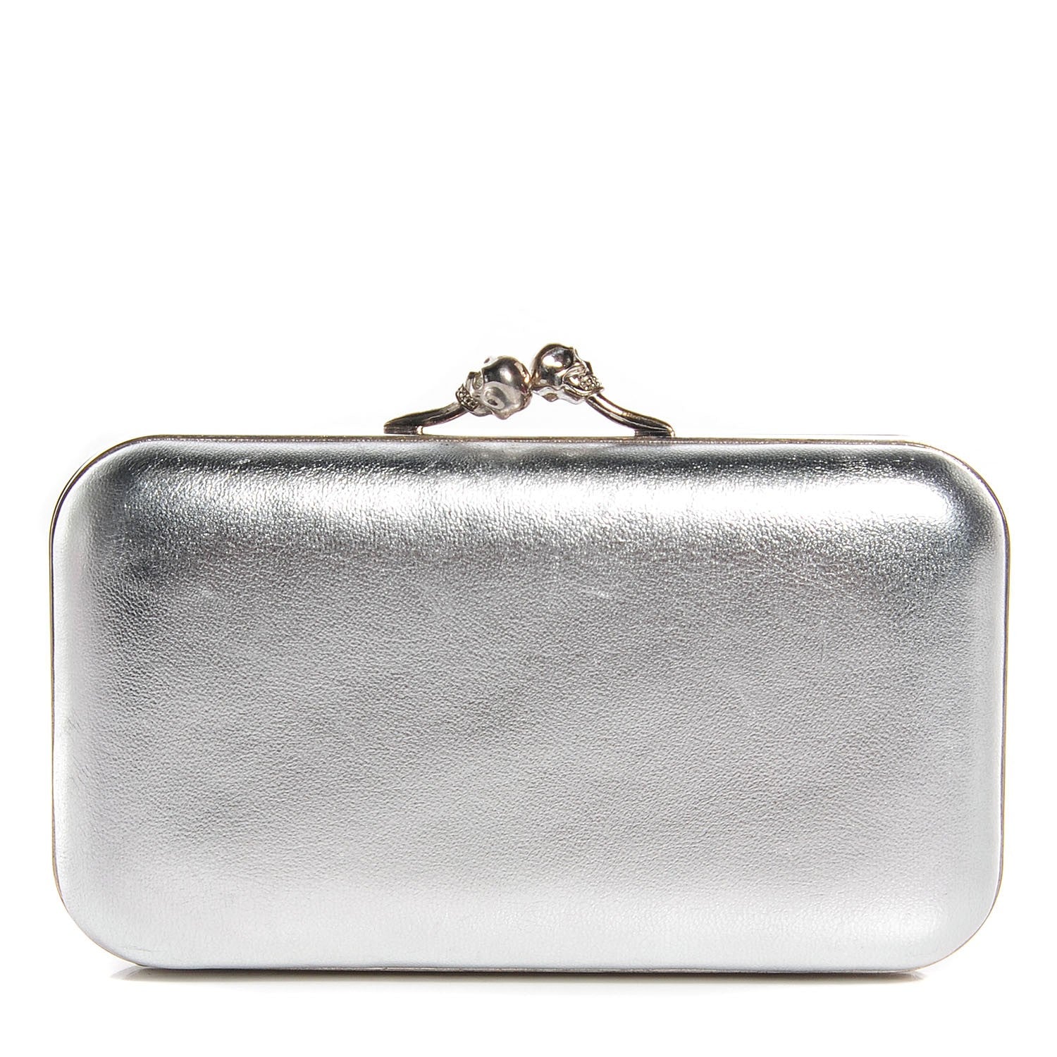 Alexander McQueen Leather Twin Skull Box Clutch Silver 1 of 7