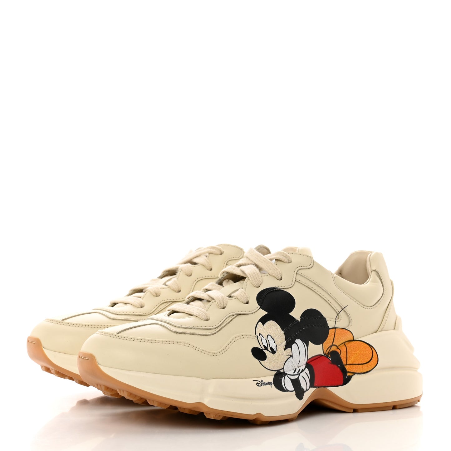 X DISNEY Calfskin Mickey Mouse Womens Rhyton Sneakers 38 Ivory