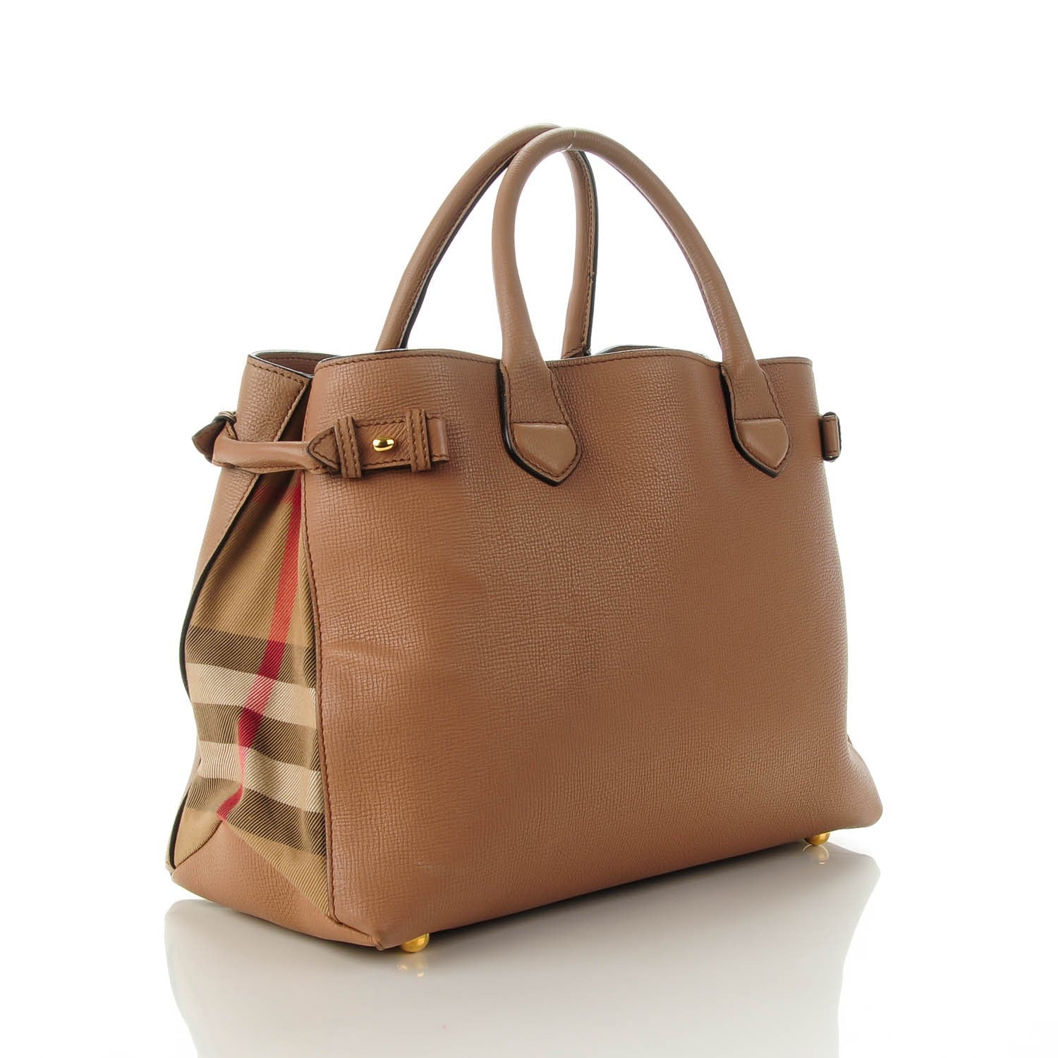 Burberry Grainy Calfskin House Check Medium Banner Tote Dark Sand 3 of 8