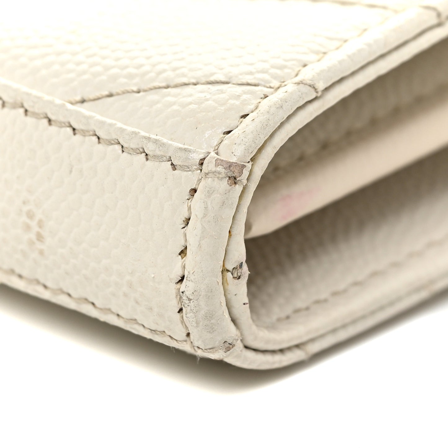 Grain De Poudre Matelasse Chevron Monogram Chain Wallet Icy White