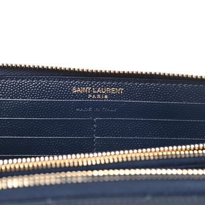 Saint Laurent Grain De Poudre Matelasse Chevron Monogram Zip Around Wallet Navy 6 of 9