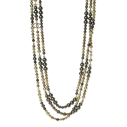 Chanel Resin Pearl Multi Strand Crystal Star CC Necklace Gold Green Brown 1 of 4