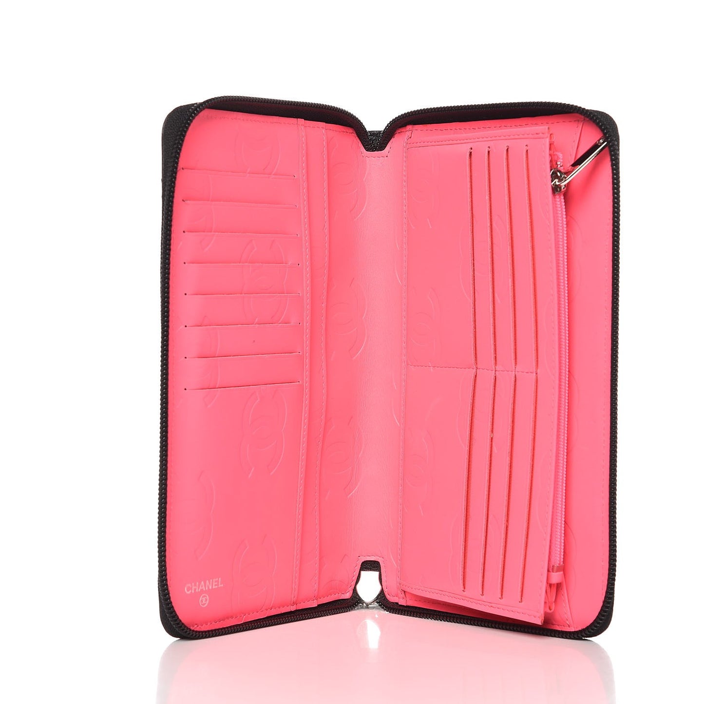 Calfskin Quilted Cambon Zip Around Organizer Wallet Black