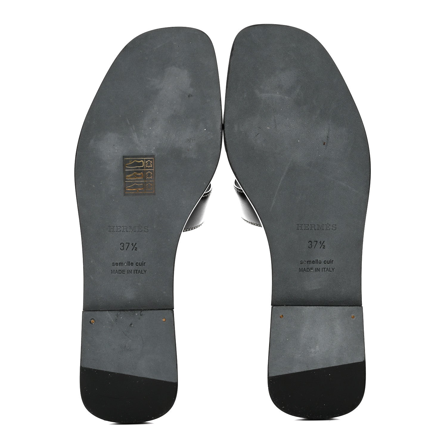 Hermes Box Calfskin Oran Sandals 37.5 Black 5 of 9
