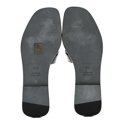 Hermes Box Calfskin Oran Sandals 37.5 Black 5 of 9