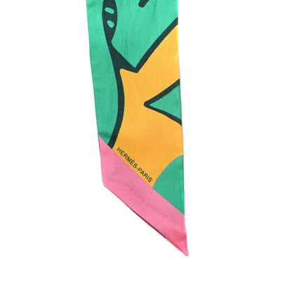 Hermes Silk Graff Graffiti Twilly Menthol Rose Jaune 4 of 4