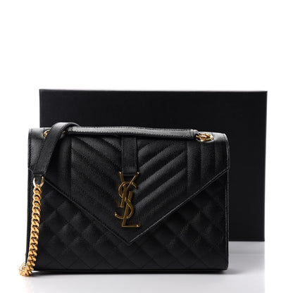 Saint Laurent Grain De Poudre Textured Mixed Matelasse Triquilt Medium Monogram Satchel Black 11 of 11