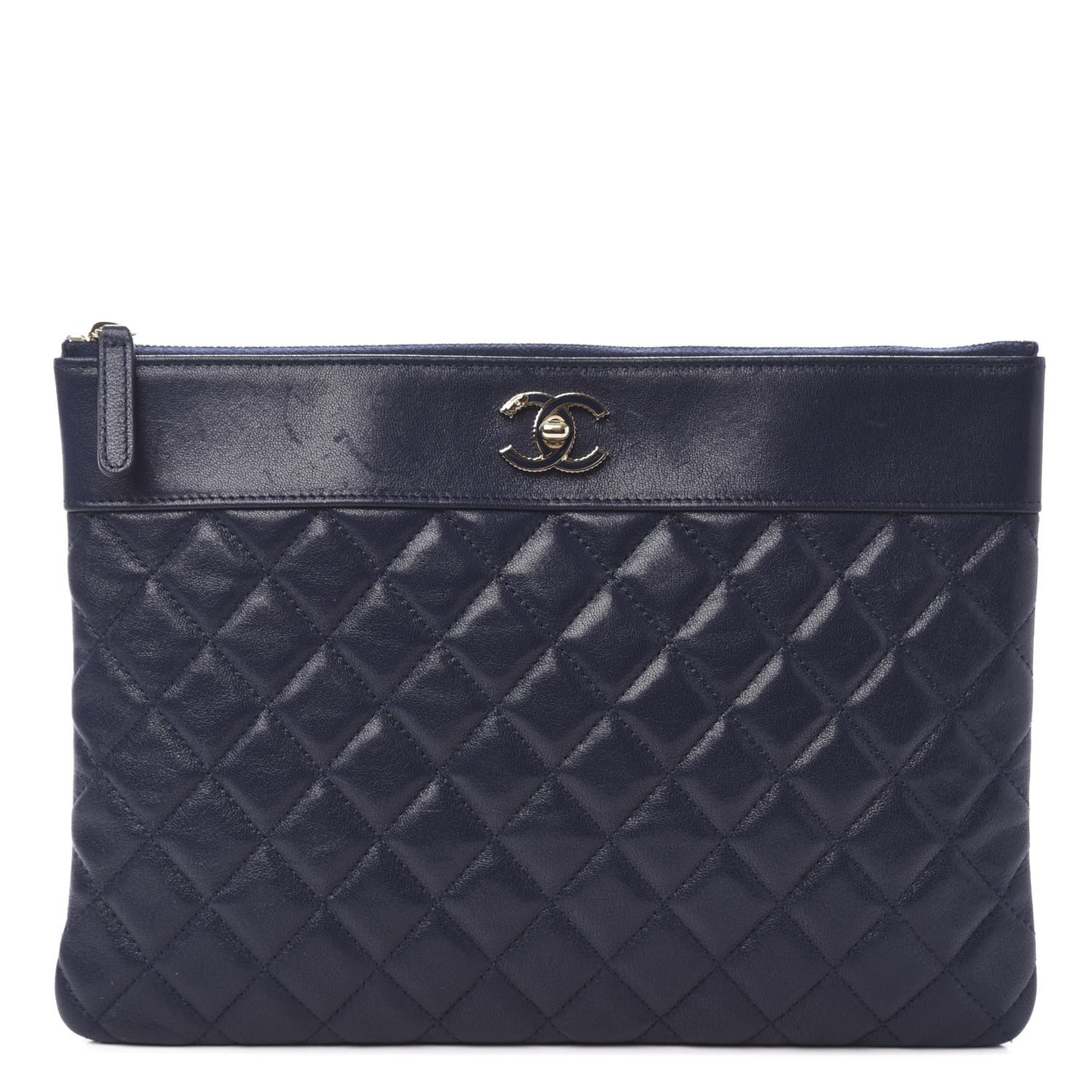 Sheepskin Quilted Medium Vintage Mademoiselle Cosmetic Case Navy