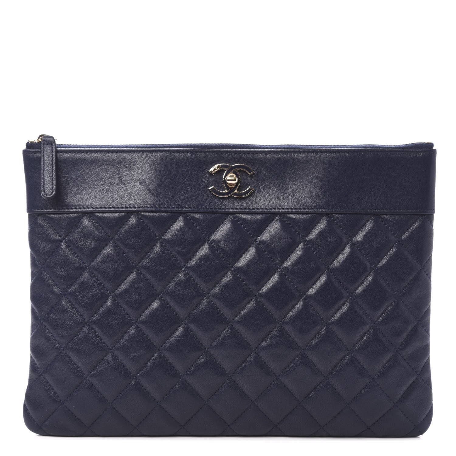 Chanel Sheepskin Quilted Medium Vintage Mademoiselle Cosmetic Case Navy 1 of 9