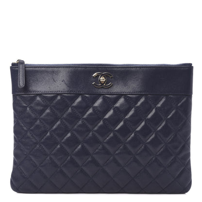 Chanel Sheepskin Quilted Medium Vintage Mademoiselle Cosmetic Case Navy 1 of 9