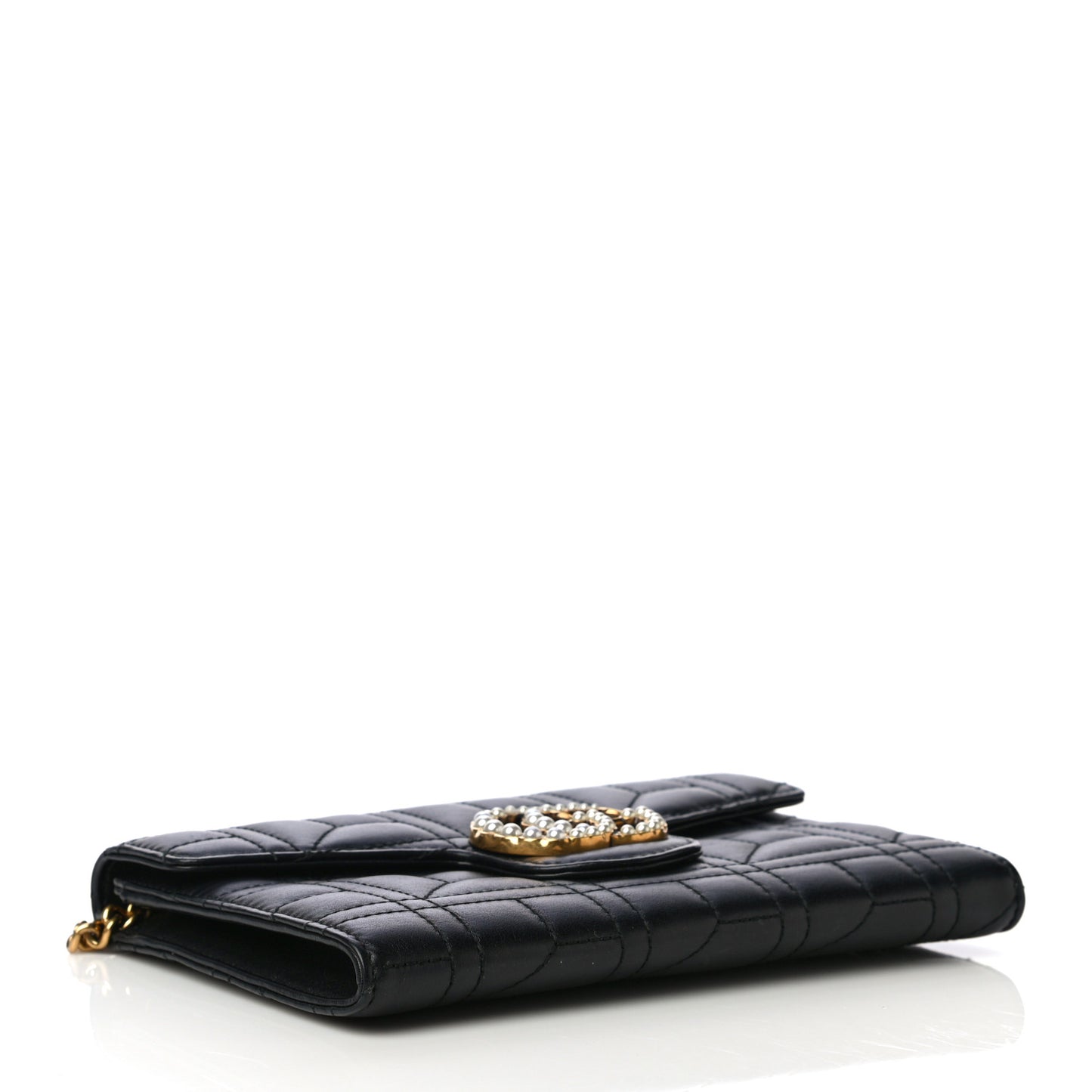 Calfskin Matelasse Mini Pearly GG Marmont Chain Wallet Black