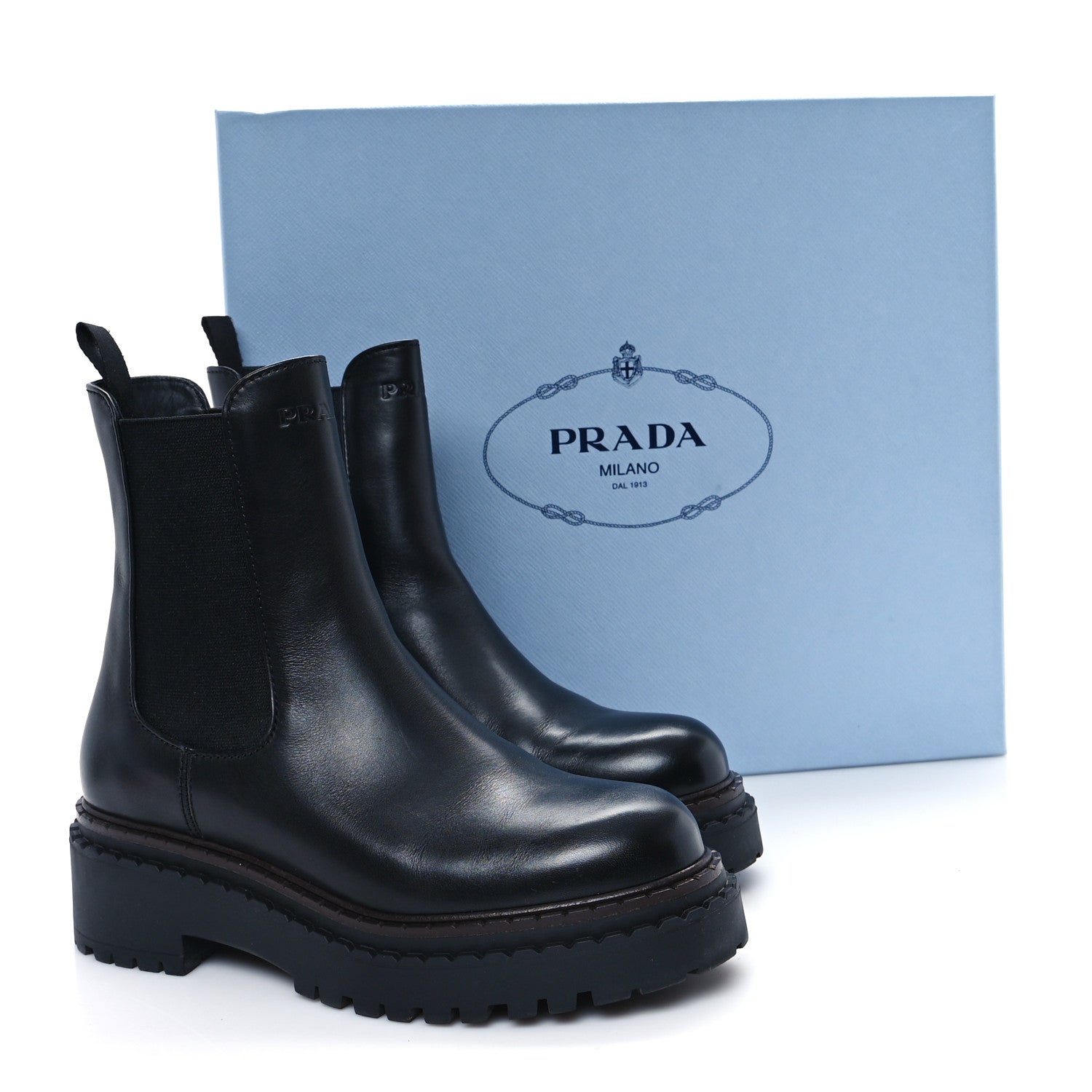 Prada Spazzolato Metal Triangle Logo 50mm Chelsea Boots 37 Black 11 of 11