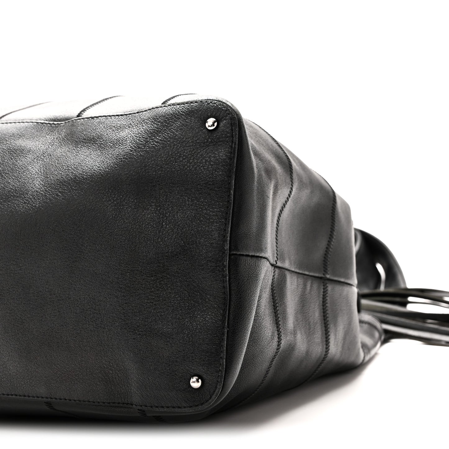 Calfskin Square Stitched Tassel Bag Black