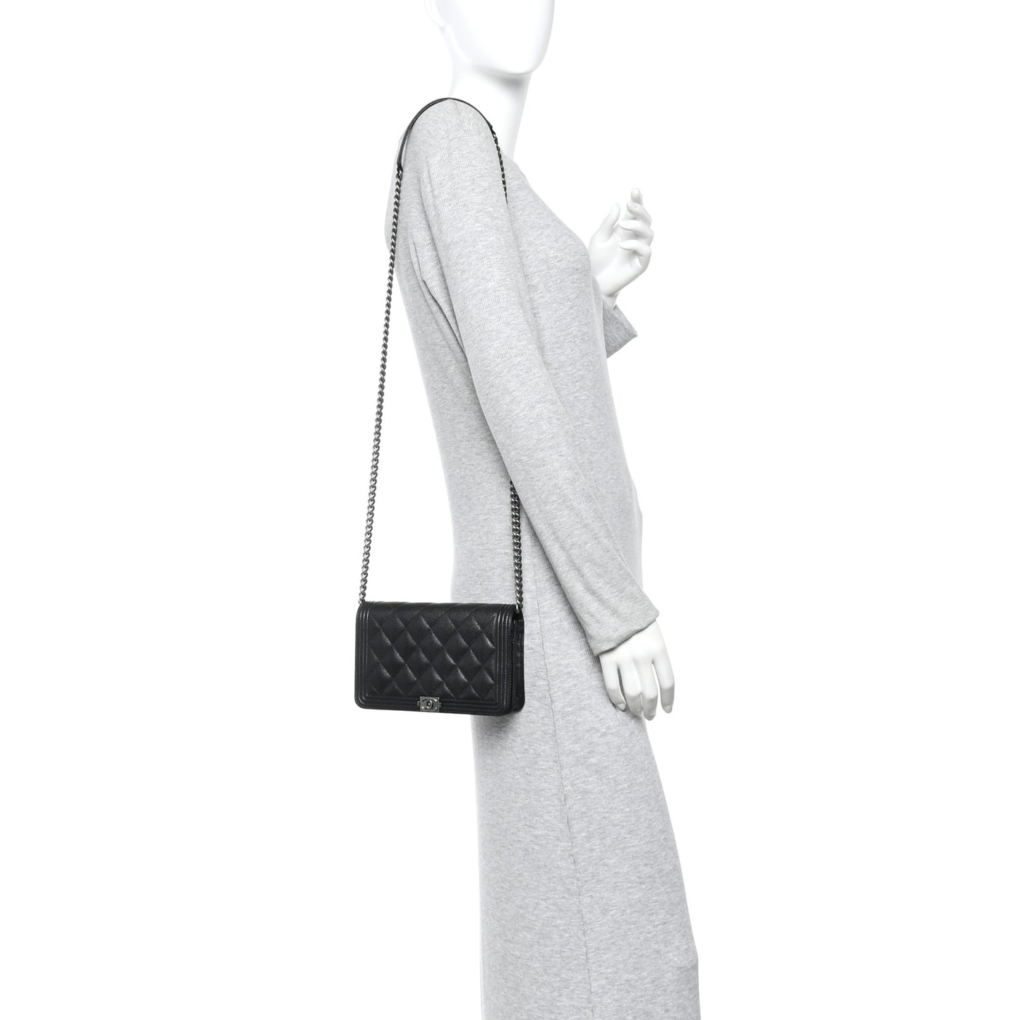 Caviar Quilted Boy Wallet On Chain WOC Black