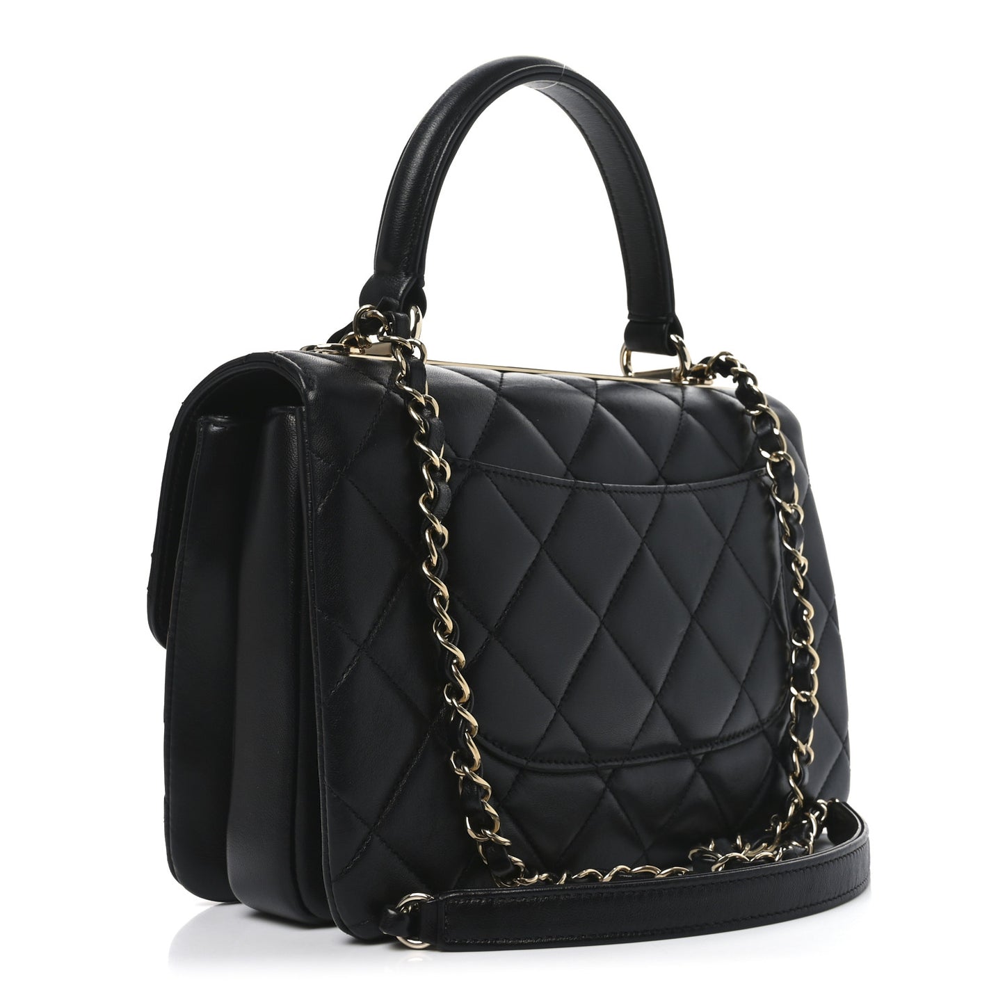 Lambskin Quilted Mini Trendy CC Dual Handle Flap Bag Black