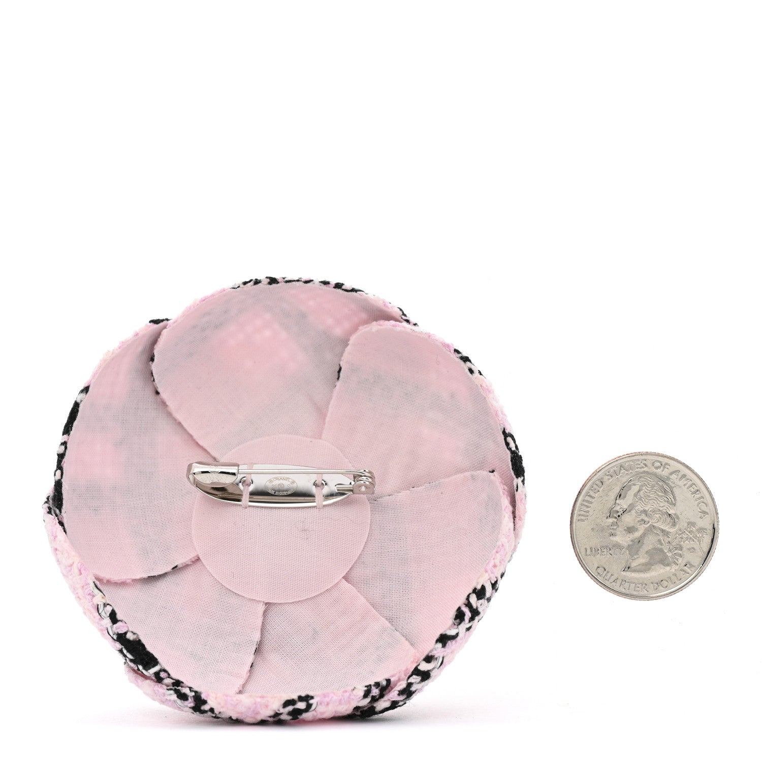 Chanel Tweed Camellia Brooch Pink Black 2 of 4