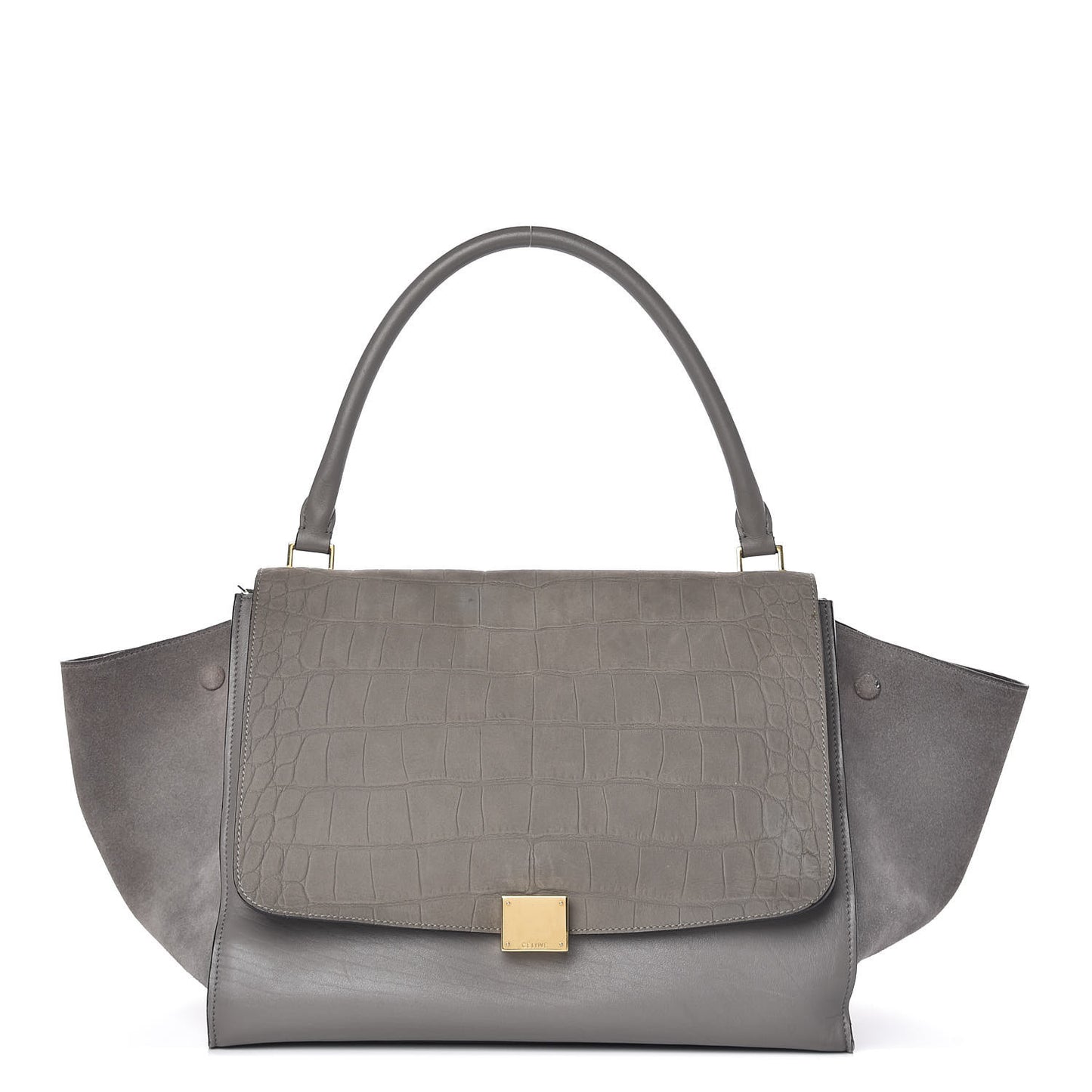 Crocodile Embossed Calfskin Suede Large Trapeze Grey