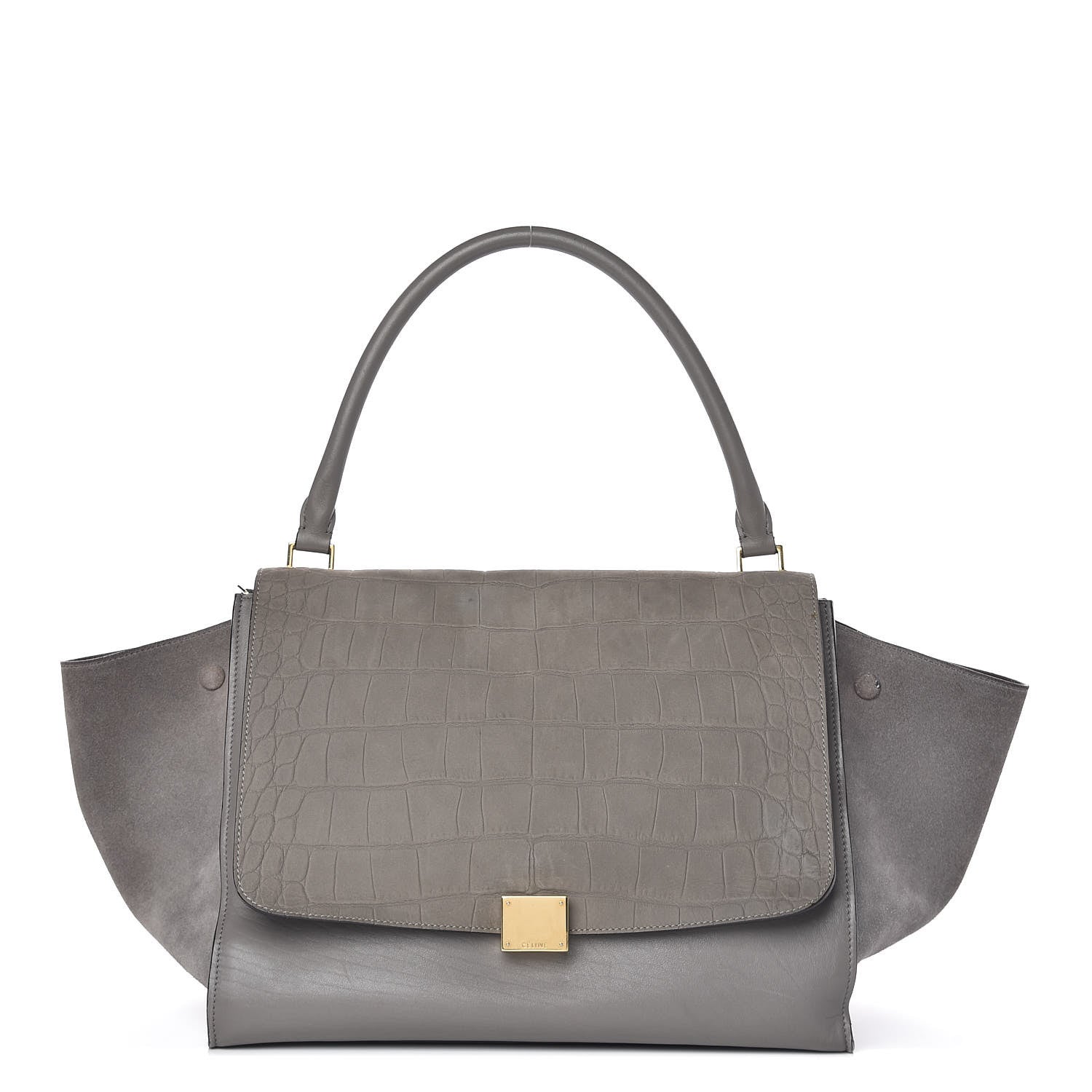 Celine Crocodile Embossed Calfskin Suede Large Trapeze Grey 1 of 16