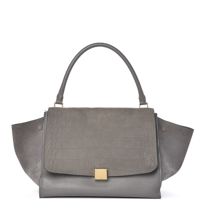 Celine Crocodile Embossed Calfskin Suede Large Trapeze Grey 1 of 16