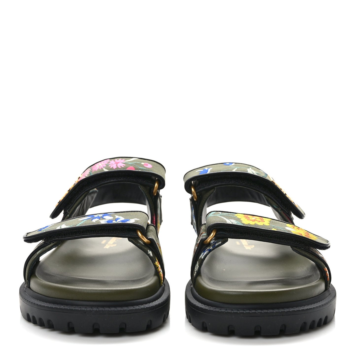 CHRISTIAN DIOR Technical Fabric Petites Fleurs Print Dioract Sandals 37.5 Kaki