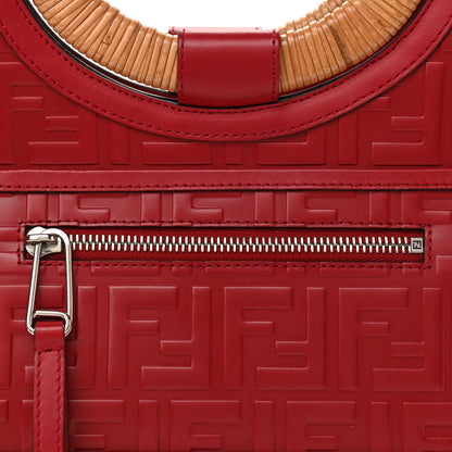 Fendi Vitello Century Wicker FF 1974 Embossed Small Runaway Shopper Tote Fragola 8 of 18