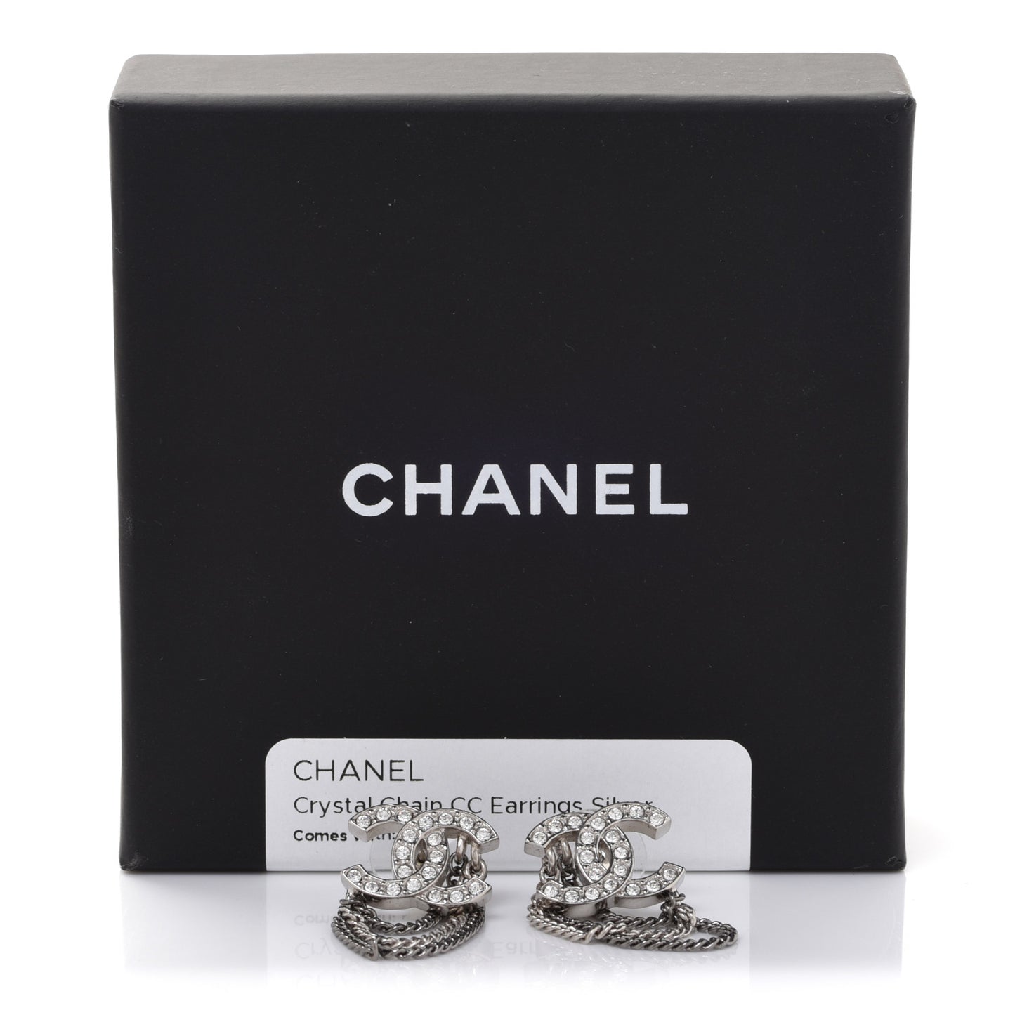 Crystal Chain CC Earrings Silver