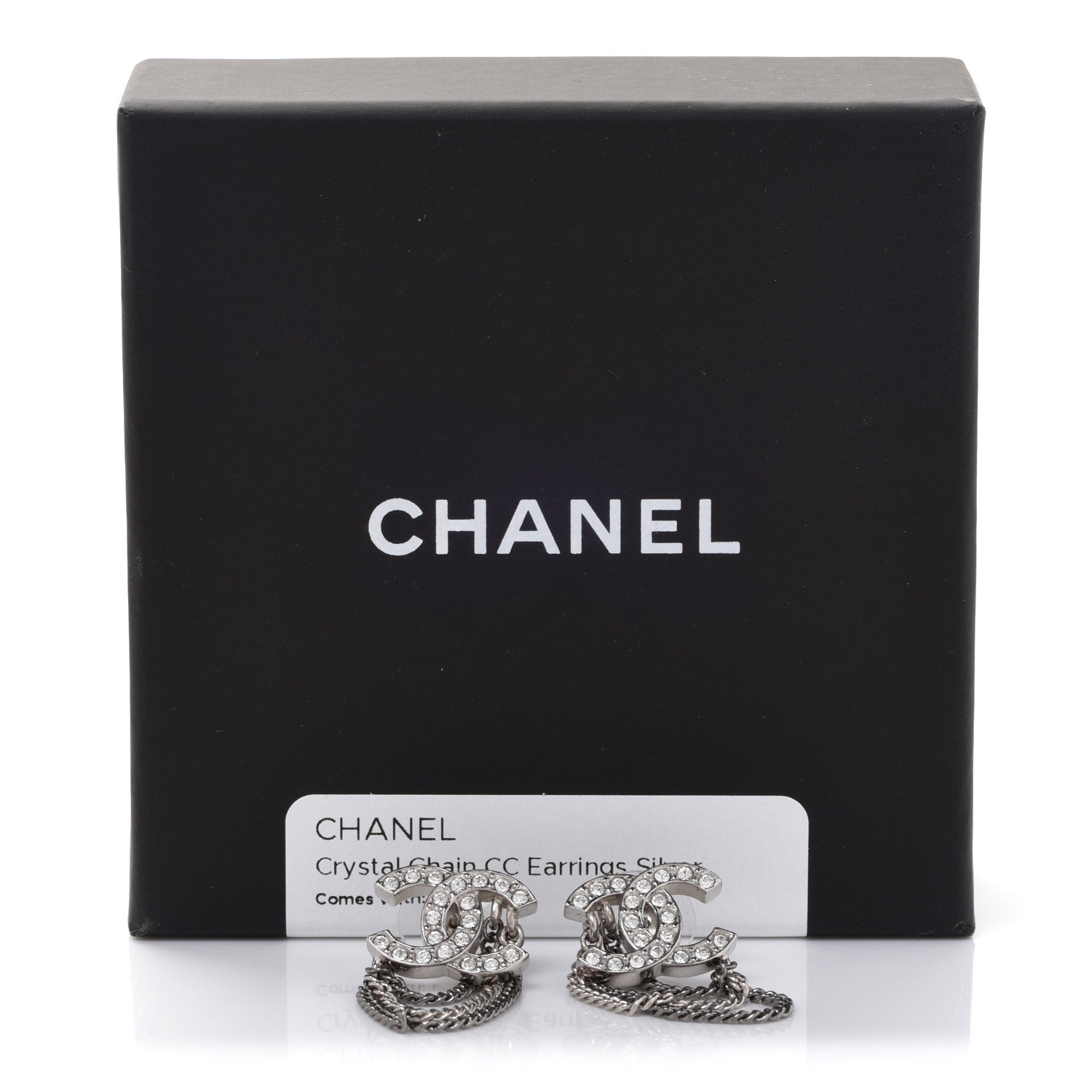Chanel Crystal Chain CC Earrings Silver 5 of 5