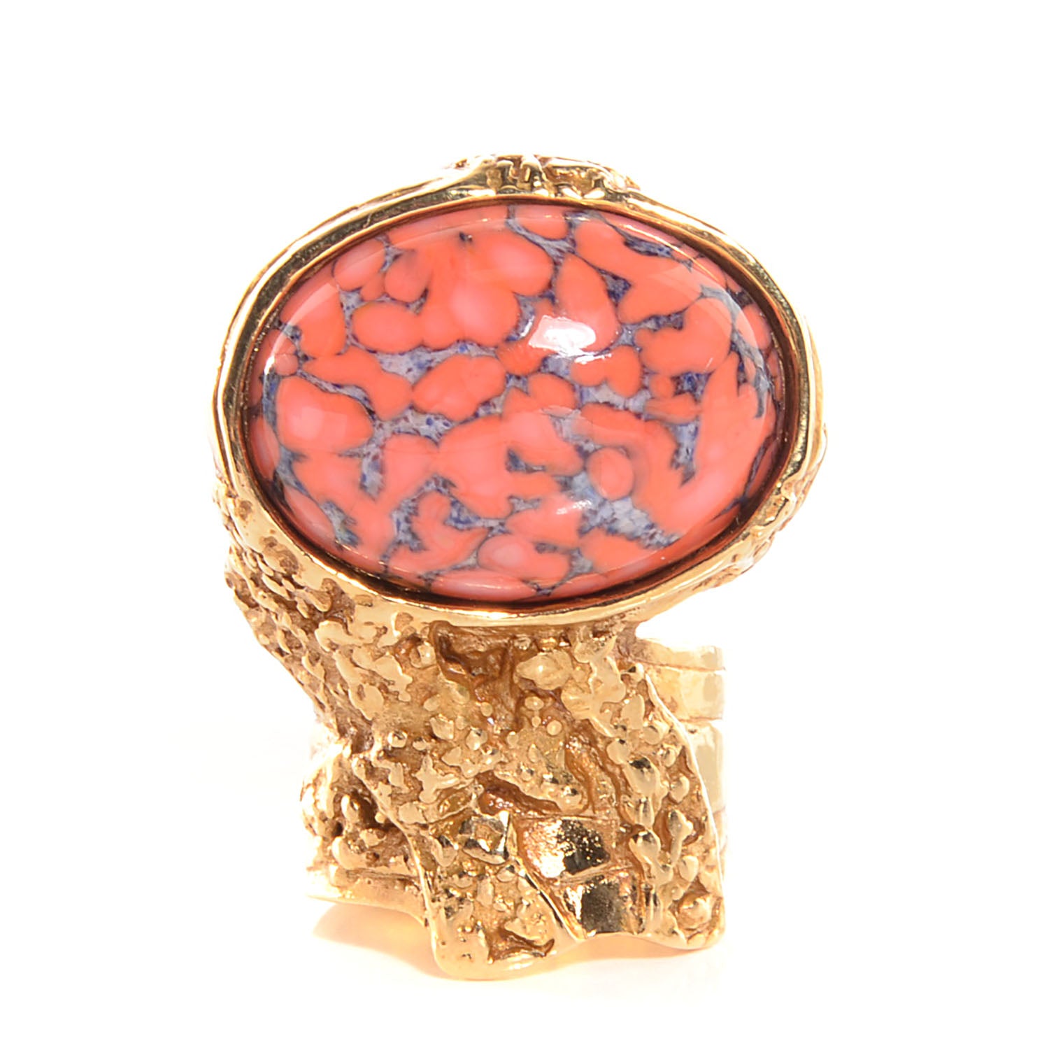 Saint Laurent Glass Cabochon Arty Ovale Ring 6 Gold Coral 1 of 4