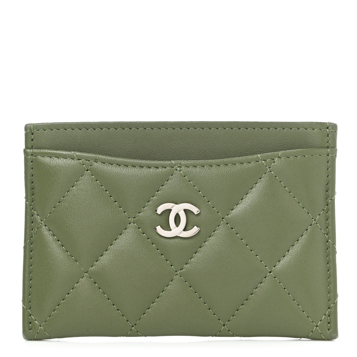 Lambskin Quilted Card Holder Green