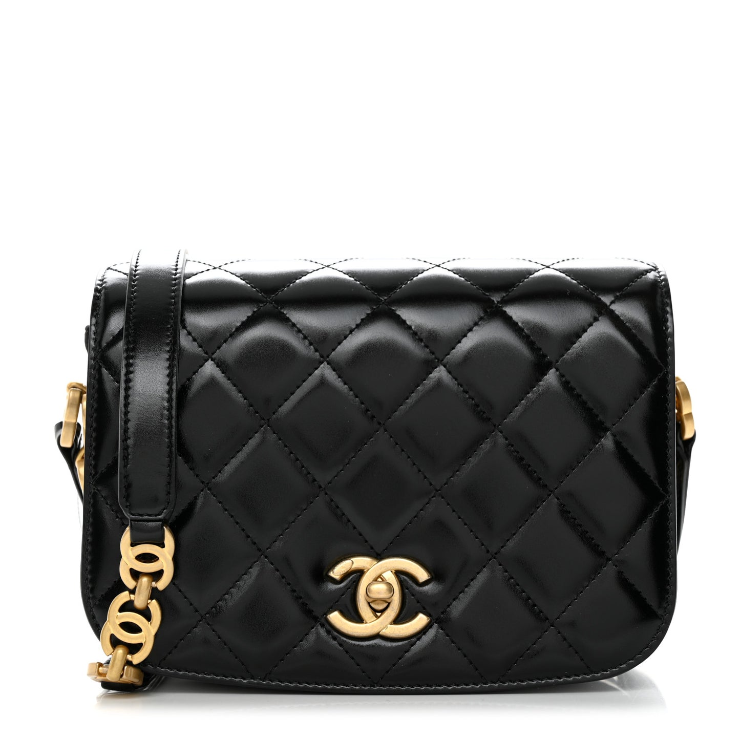 Shiny Calfskin Quilted Suede Goatskin Messenger Black