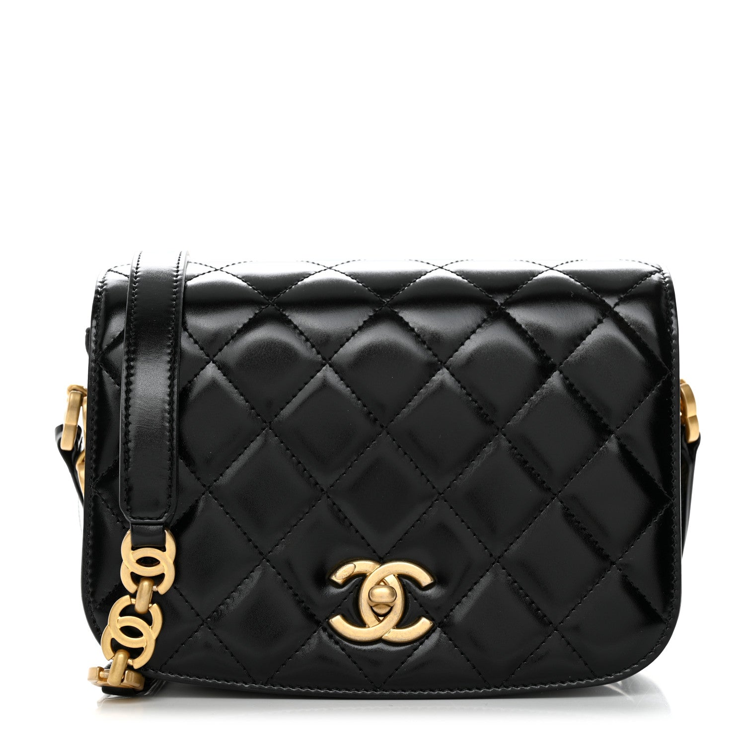 Chanel Shiny Calfskin Quilted Suede Goatskin Messenger Black 1 of 11