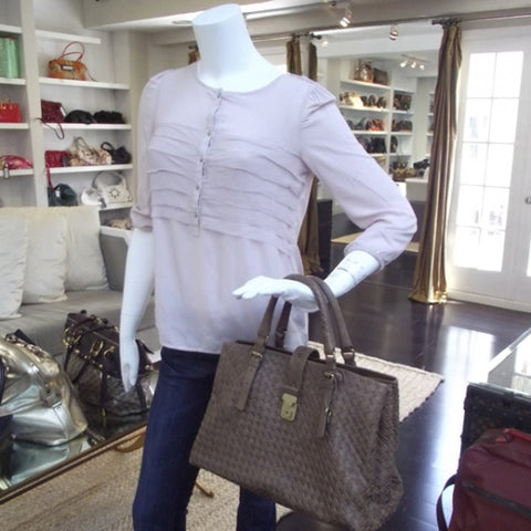 Leather Intrecciato Roma Tote Brown