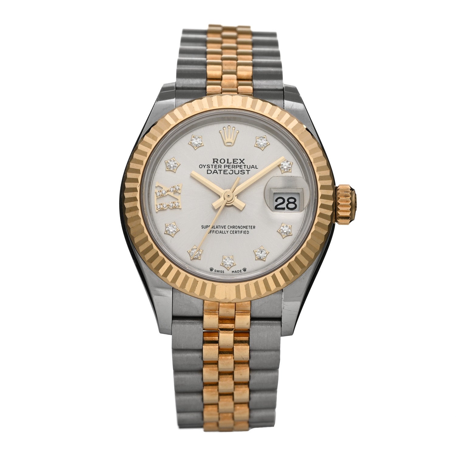 Rolex Stainless Steel 18K Yellow Gold Diamond 28mm Oyster Perpetual Datejust Watch Silver 279173 1 of 5