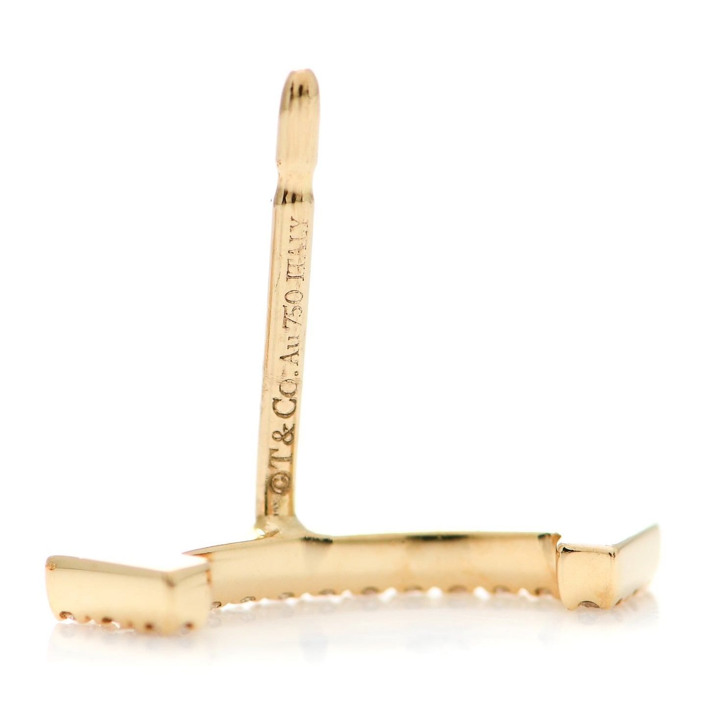 18K Yellow Gold Diamond T Smile Earrings