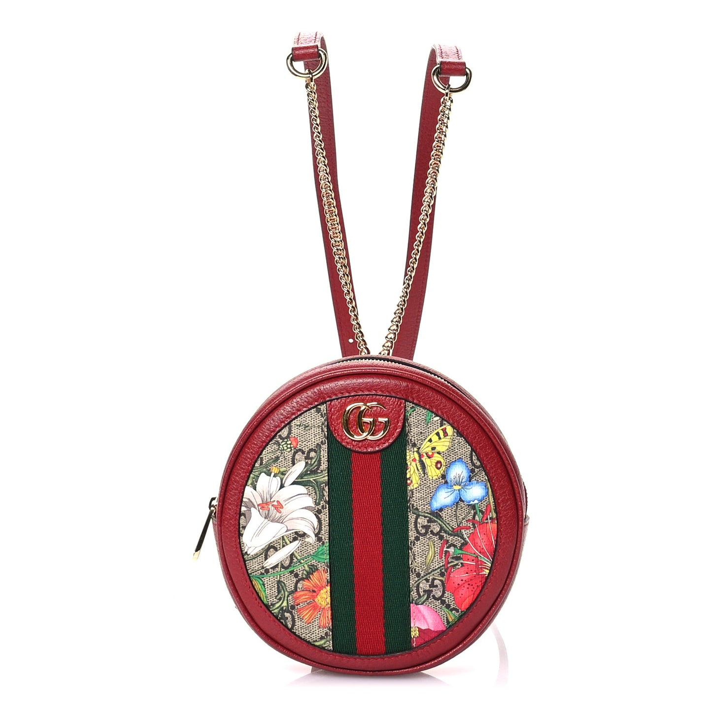 GG Supreme Monogram Web Flora Mini Ophidia Round Backpack Red