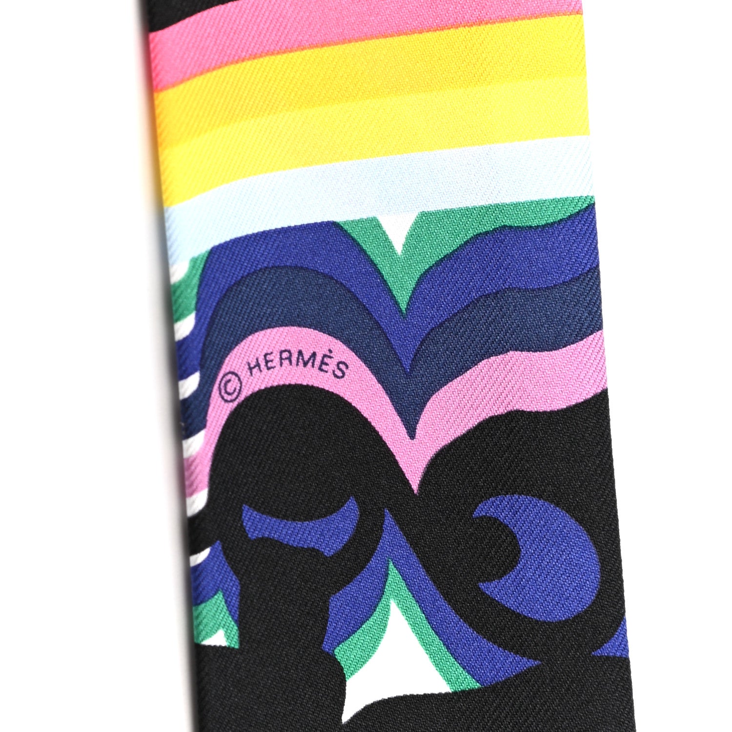 Hermes Silk Brides De Gala Shadow Fringed Twilly Black Jaune Multicolor 3 of 5