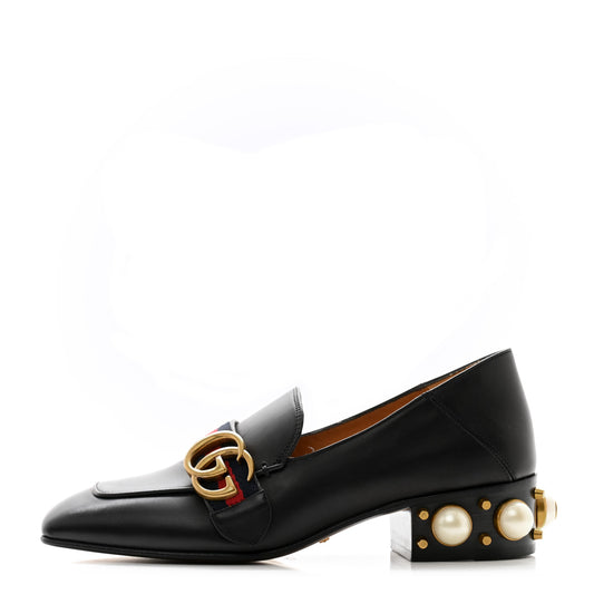 Betis Glamour Calfskin Web Pearl Embellished Peyton 35mm Loafer Pumps 36 Black