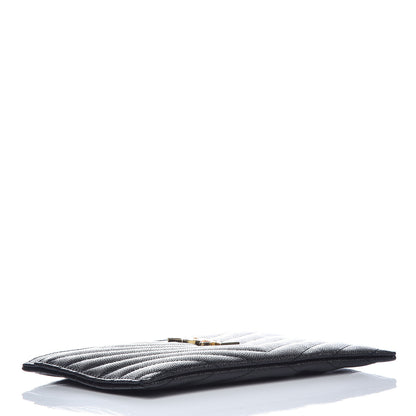 Saint Laurent Grain De Poudre Chevron Monogram Bill Pouch Black 4 of 9