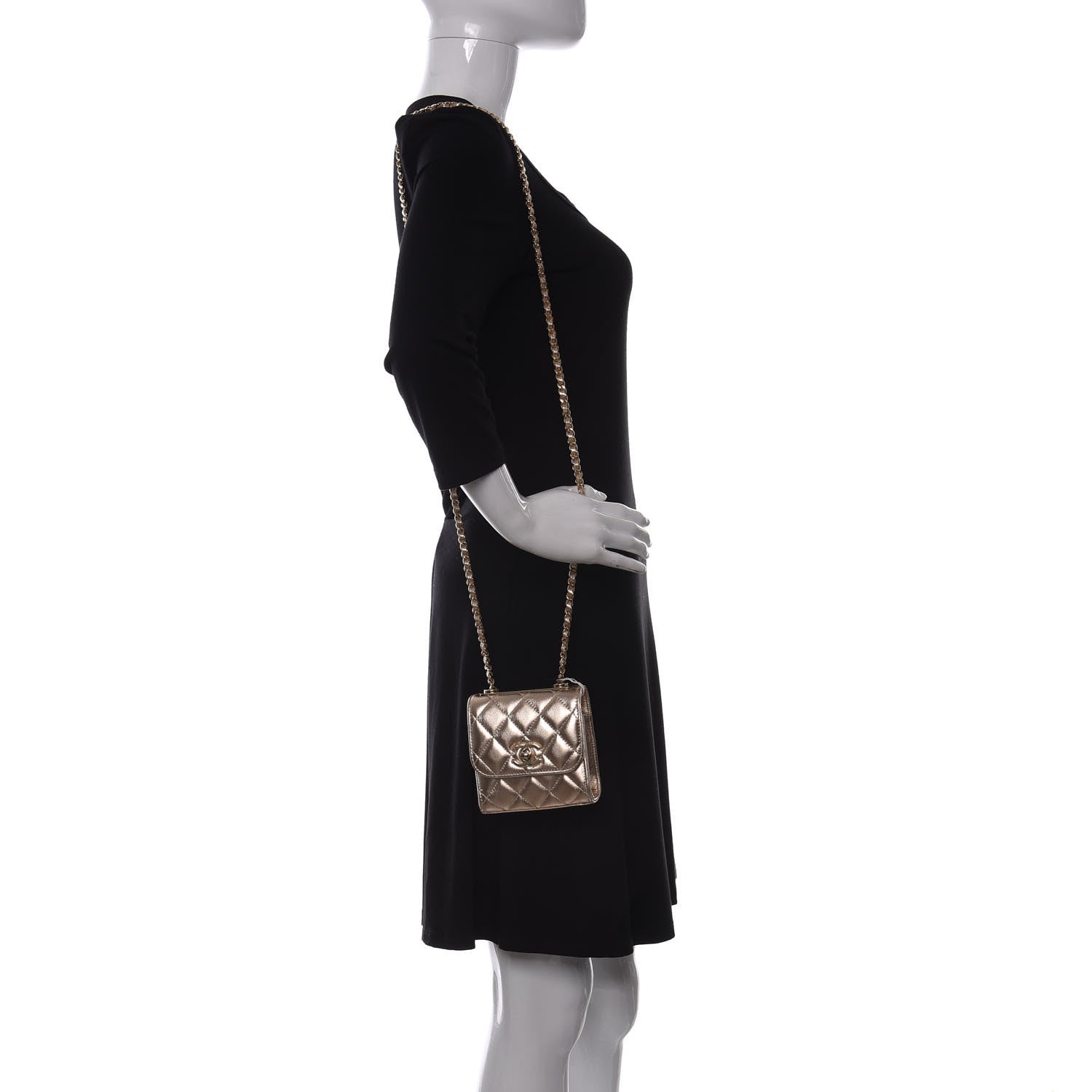 Chanel Metallic Lambskin Quilted Mini Trendy CC Clutch With Chain Gold 2 of 11