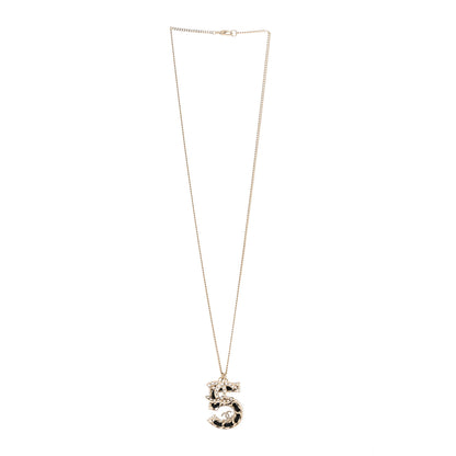 Chanel Lambskin Crystal CC Number 5 Pendant Necklace Gold Black 3 of 6