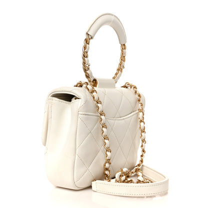 Chanel Lambskin Quilted Small Circular Handle Bag White 5 of 21