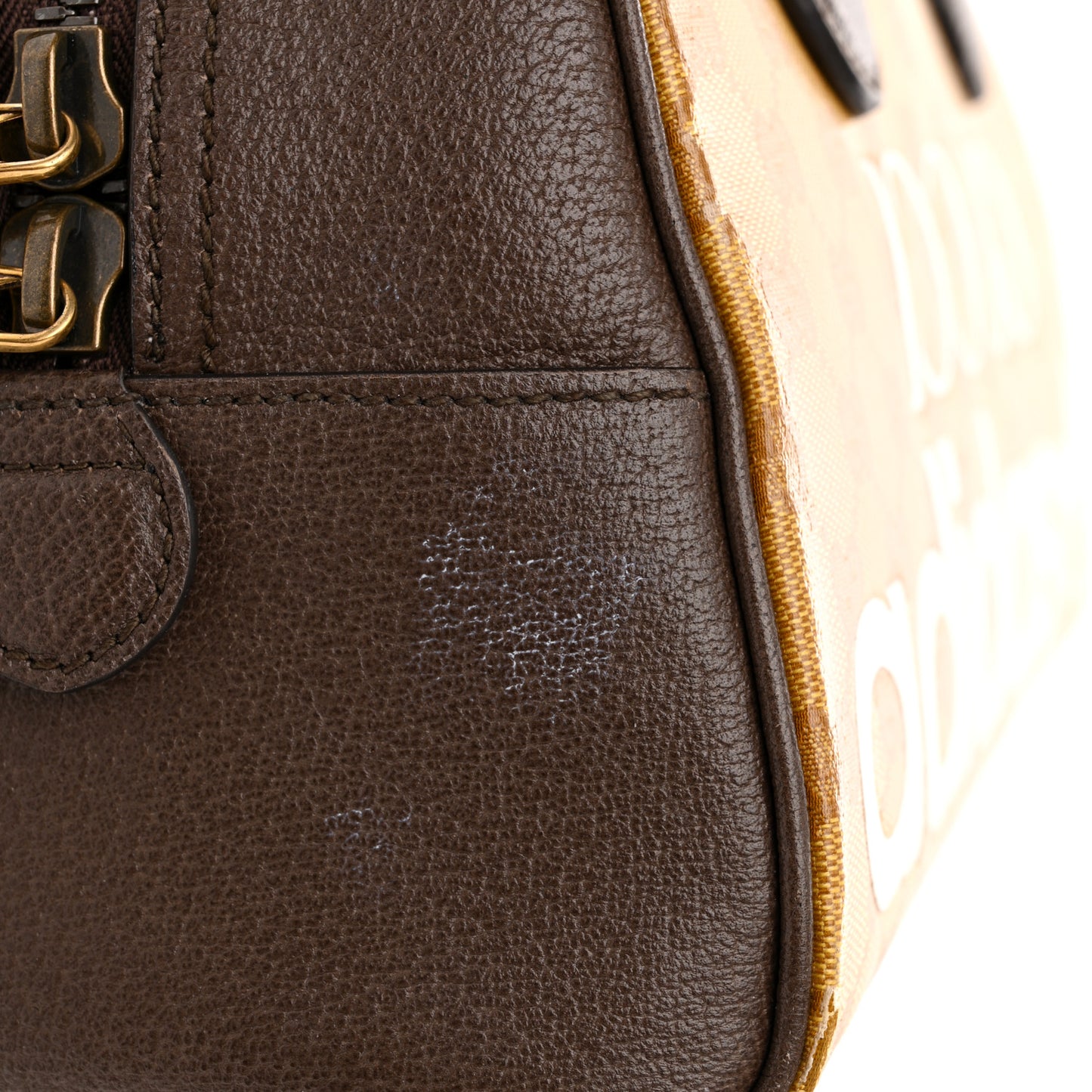 X ADIDAS Crystal Vintage Monogram Textured Dollar Calfskin Web Trefoil Logo Mini Bowling Bag Mid Natural Nut Off White New Acero