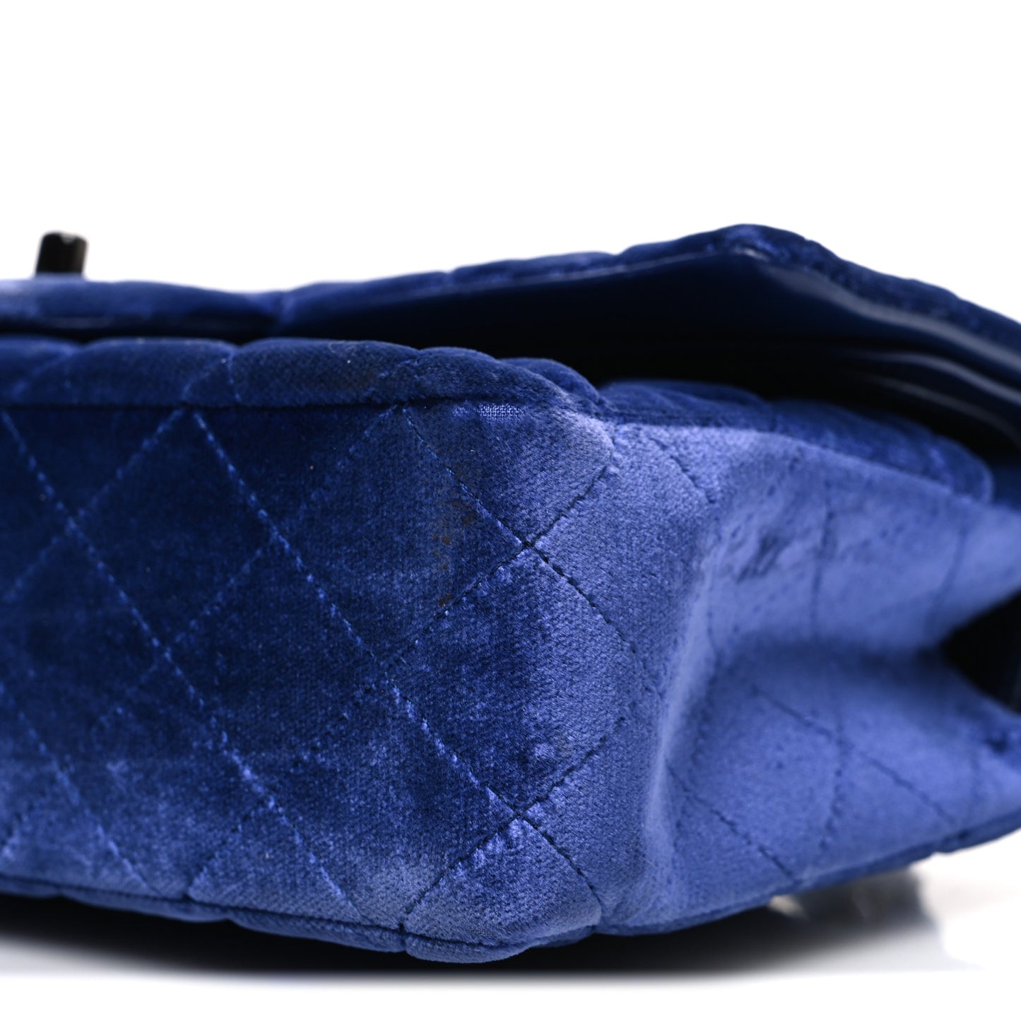 Velvet Quilted Medium Double Flap Navy Blue